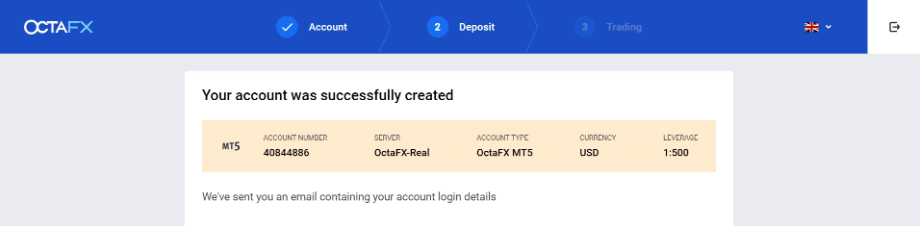 OctaFX Account Step 6