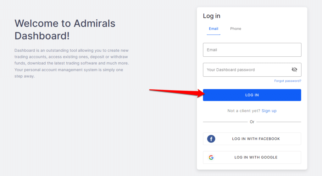 How to Deposit Funds with Admirals step 1