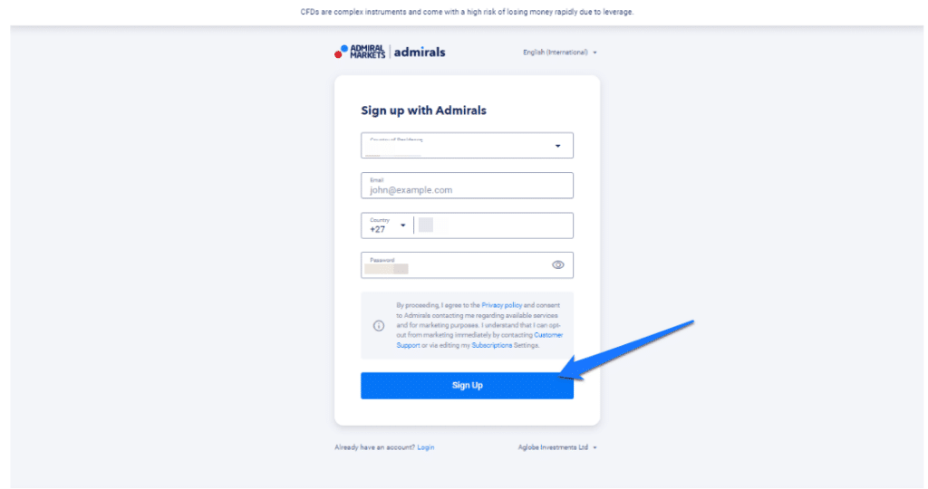 How to Open an Admiral Markets Account step 2