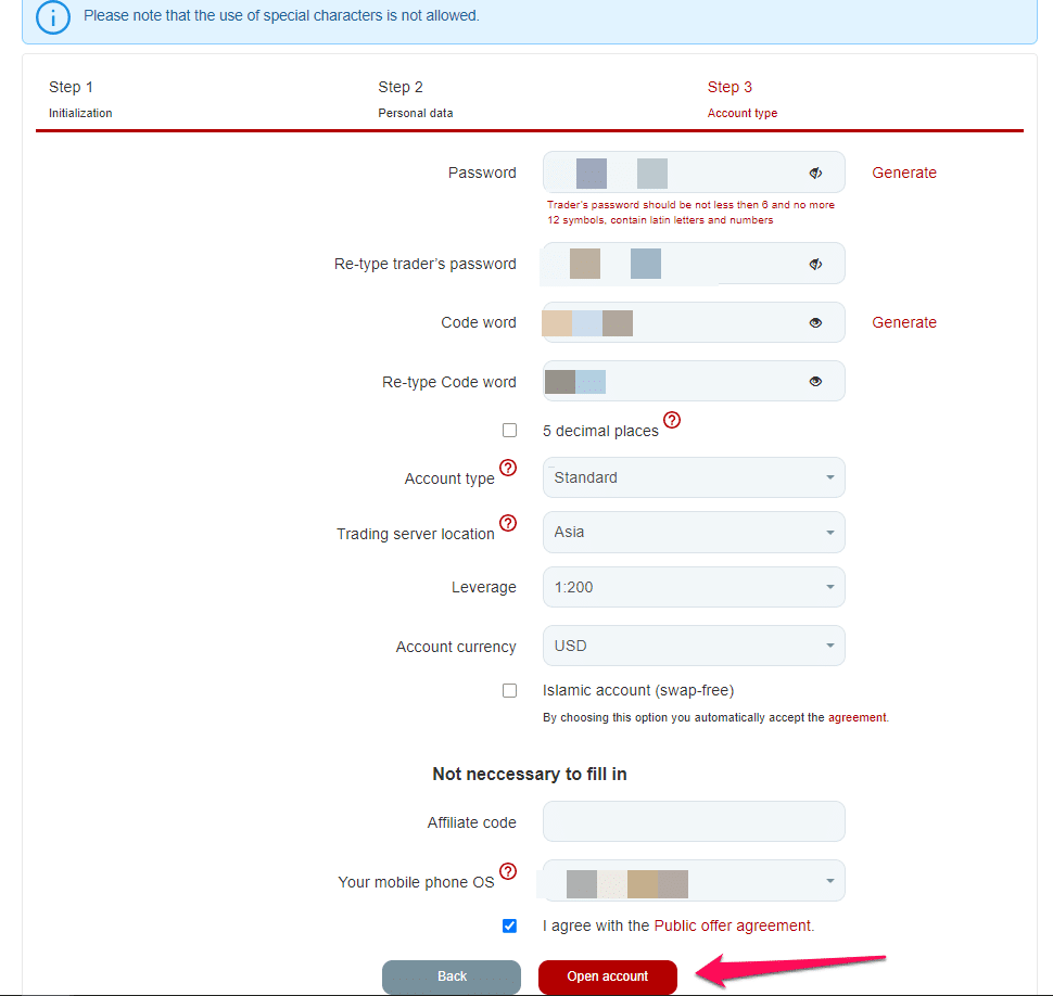 How to open an InstaForex Account step 4