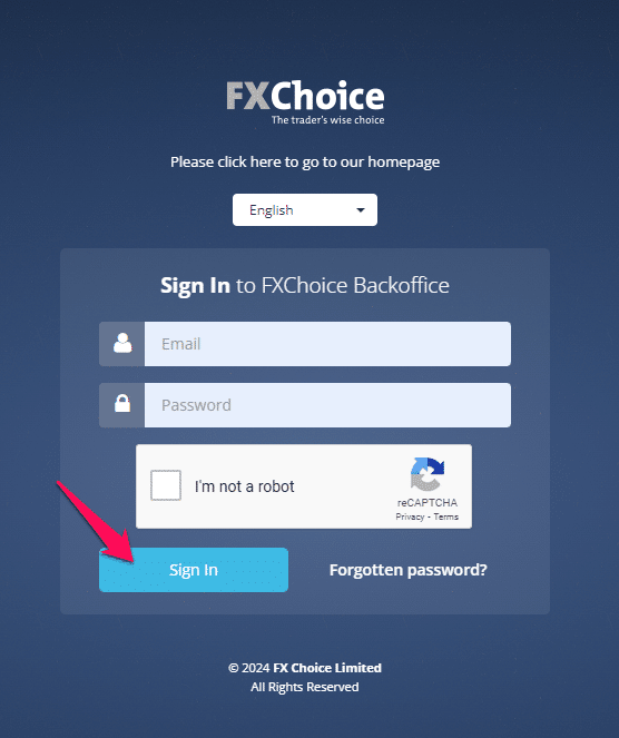 How to Deposit Funds with FXChoice step 1