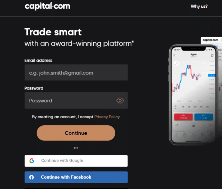 How to open an Account with Capital.com step 2