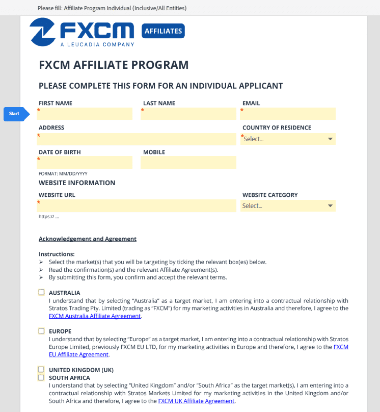 How to open an Affiliate Account with FXCM step 3